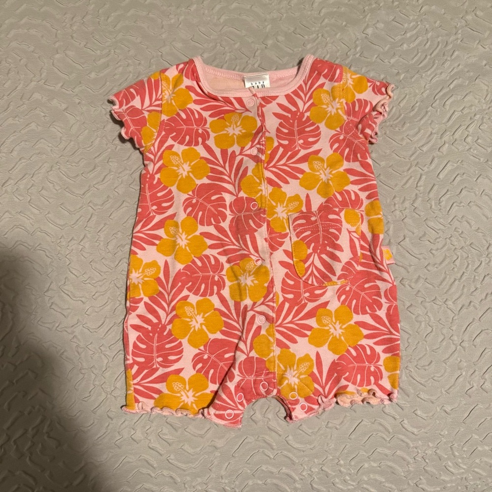 Baby GAP Y2K Pink and Yellow Floral Kids Bodysuit